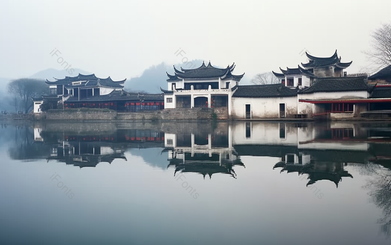 中国古代徽派建筑群湖水,高清,摄影图,摄影图片,图片大全,摄影图免费下载